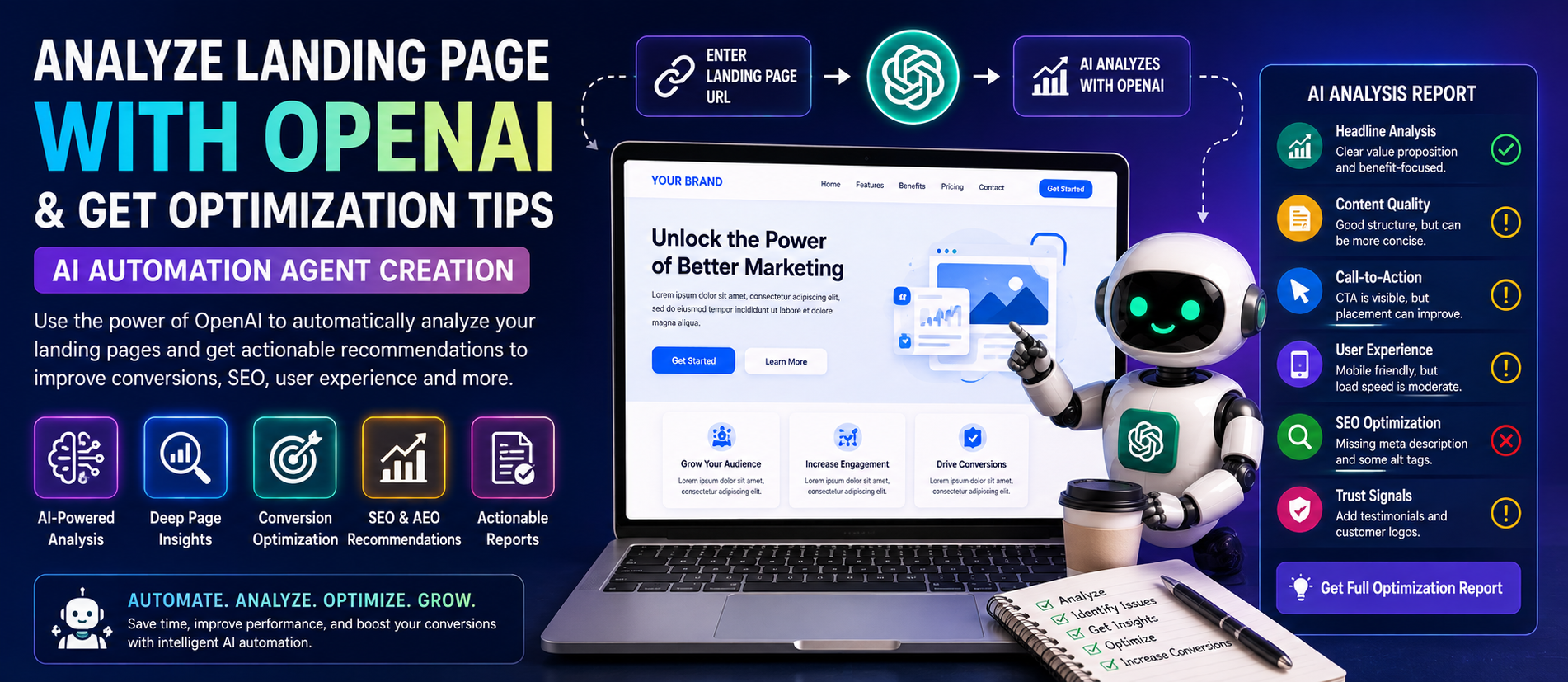 Analyze Landing Pages with OpenAI and Get Optimization Tips Using an AI Automation Agent